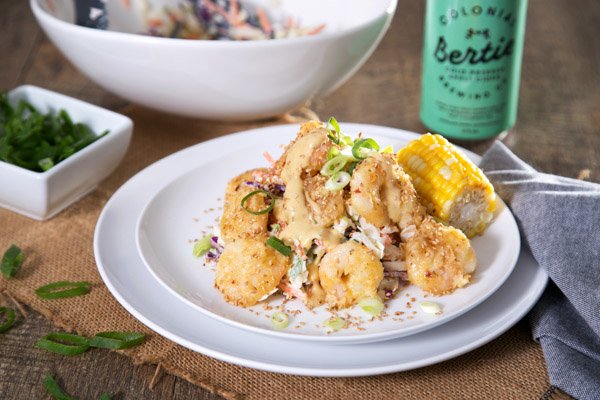 Kickin’ Prawns Inspired by Tony Roma’s with Oven Roasted Corn & Ready to Go Coleslaw