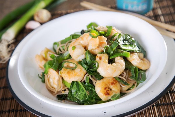 Prawns with Lemongrass, Soba Noodles & Kai Lan