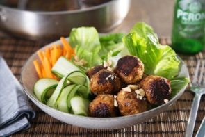 Sticky Chicken & Quinoa Meatballs with Thai Basil & Peanuts