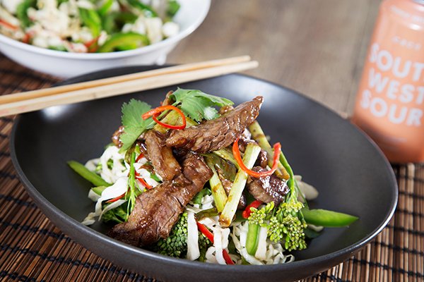 Succulent Hoisin Porterhouse Steak with Crunchy Vegetable Slaw