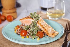 Delicious Salmon Fillets, Salsa Verde & Tri Colour Quinoa Salad