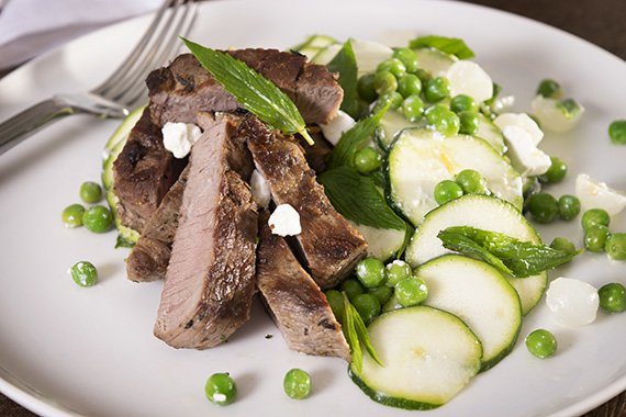 Lamb Steaks with Zucchini, Peas and Mint