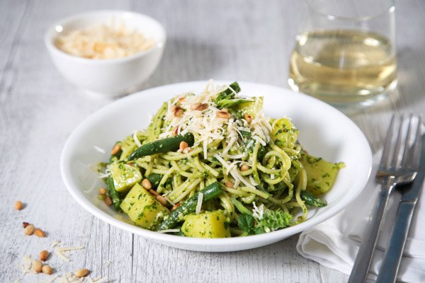 Pesto Pasta with Potato, Spinach & Green Beans Pasta alla Genovese