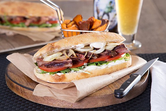 Steak Sandwiches with Sweet Potato Wedges & Seriously Good Garlic Aioli