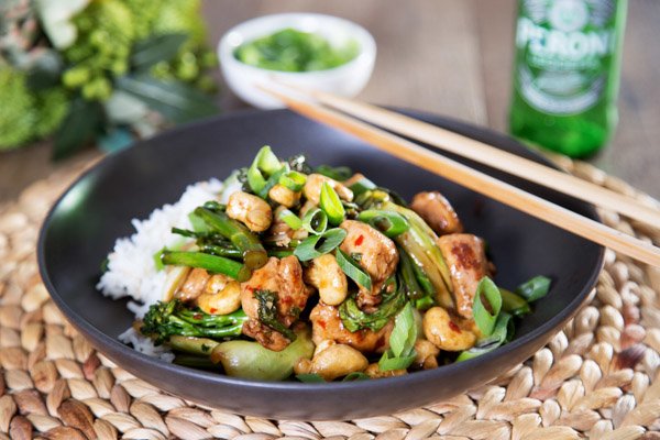 Cashew Chicken with Broccolini, Pak Choy & Jasmine Rice