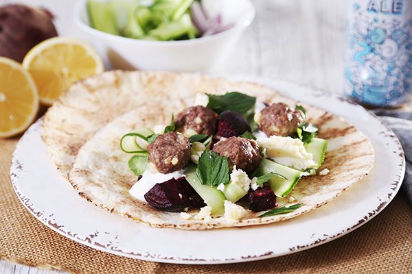 Lamb and Fetta Meatball Pitas with Roasted Beets, Inspired by Donna Hay