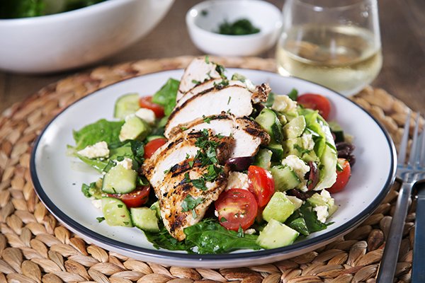 Mediterranean Grilled Chicken with Summer Salad & Avocado