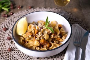 Orecchiette Pasta with Butternut Pumpkin, Broccoli, Chilli, Hazelnuts & Mint