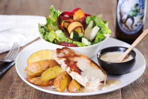 Pork with Creamy Tarragon Sauce, Potato Wedges & Crisp Salad