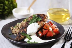 Za'atar Chicken with Tomato & Shallot Salad, Tri Colour Quinoa & Greek Yoghurt