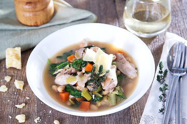 Braised Chicken Thighs with Cannellini Beans and Baby Spinach