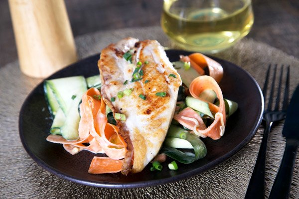 Light & Simple Grilled Fish with Carrot & Zucchini Vegetable Ribbons