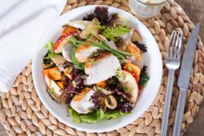 Maple Spiced Pumpkin & Chicken Salad, with Olives, Apple & Toasted Seeds