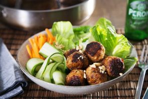 Sticky Chicken & Quinoa Meatballs with Thai Basil & Peanuts