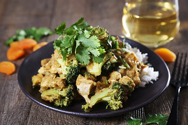 Apricot Chicken Coconut Curry with Jasmine Rice Pilaf