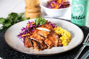 BBQ Chicken Thighs with Coleslaw & Buttery Sautéed Corn