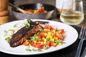 Chipotle Blackened Salmon with Zucchini Rice Pilaf & Tomato Corn Salsa