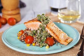Delicious Salmon Fillets, Salsa Verde & Tri Colour Quinoa Salad