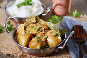 Potato & Pea Coconut Red Curry with Rice & Coriander