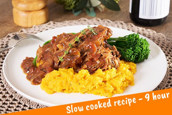 Slow Cooked Thyme & Balsamic Lamb with Pumpkin & Broccolini