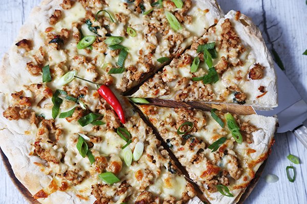 Thai Chicken Pizza with Birds Eye Chilli, Oyster Sauce and Holy Basil