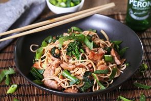 Char Siu Pork with Asian Greens & Walnuts served with Egg Noodles