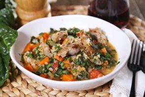 Italian Sausages with Freekeh, Silverbeet and Beef Bone Broth