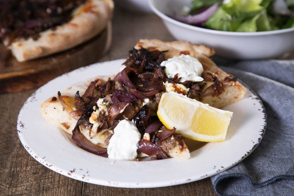Lamb Pizza with Caramelised Onions Inspired by The Golden Greek – Theo Kalogeracos