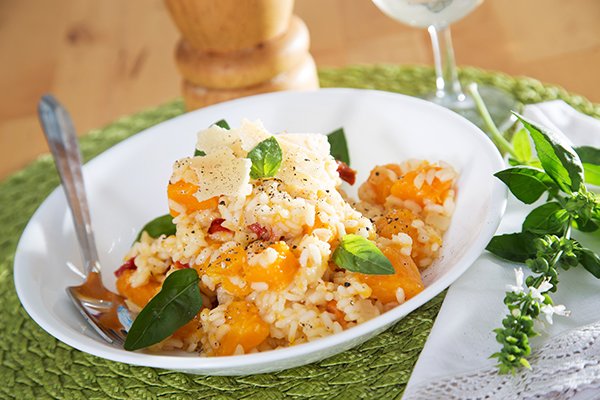 Pumpkin & Sun Dried Tomato Risotto with Silverbeet, Basil & Parmesan