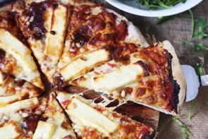 Caramelised Onion & Haloumi Pizza with Balsamic Dressed Rocket