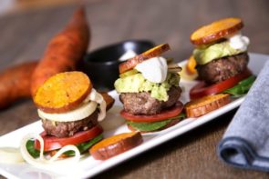 Bun Free Mini Beef Sliders with Sweet Potato, Onion & Avocado
