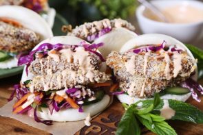 Crispy Chicken Bao Buns with Asian Slaw