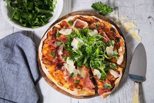 Prosciutto & Parmesan Pizza with Rocket & Balsamic