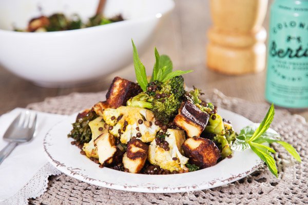 Roast Broccoli & Cauliflower with Haloumi, Lentils & Ras El Hanout