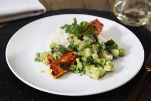 Turmeric Salmon with Coconut Rice & Avocado Salsa