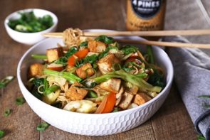 Longevity Noodles with Tofu Seasonal Veggies and Oyster Sauce