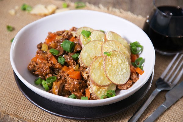 Mushroom, Beef & Lamb Stew with Low Carb Parmesan Potatoes