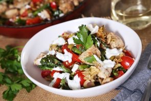 One Pan Greek Chicken & Orzo with Mint Yoghurt, Balsamic & Fetta