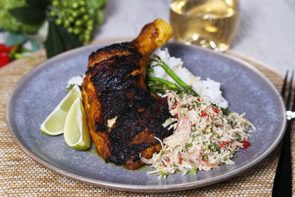 Balinese Chargrilled Chicken, Coconut Sambal, Steamed Rice and Broccolini