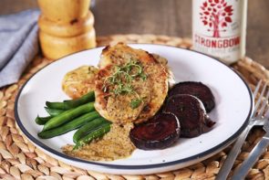 Pork Steaks in Mustard Cream Sauce with Veg & Smashed Potatoes