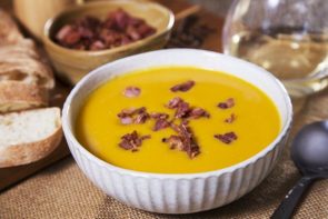 Miso Pumpkin Soup with Bacon Croutons & Focaccia Panini