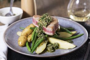 Tuna Steaks with Kipfler Potatoes & Caper, Parsley and Lemon Salsa