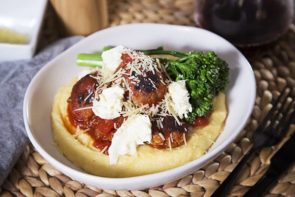 Nonna's Meatballs with Cheesy Polenta and Broccolini