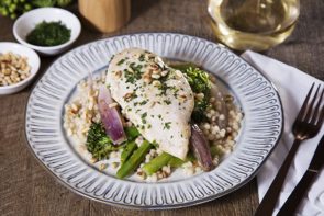 Thyme and Sherry Chicken with Pearl Couscous and Broccolini