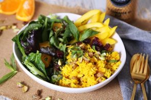 Turmeric, Chickpea and Pistachio Rice Bowl with Citrus Mustard Dressing & Mint