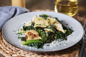 Chicken, Lemon and Thyme Ravioli with Greens, Parmesan and Lemon