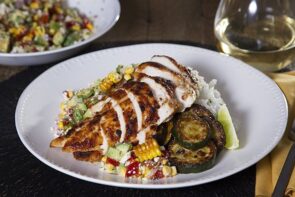 Grilled Chicken with Lime Rice and Street Corn Salad