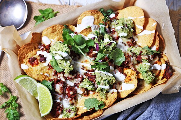 Beef Nachos with Guacamole, Lime and Sour Cream