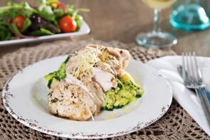 Lemon & Thyme Roasted Chicken with Green Polenta & Simple Side Salad