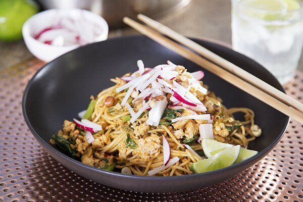 Pork Dan Dan Noodles with Radish & Garlic Lime Peanuts